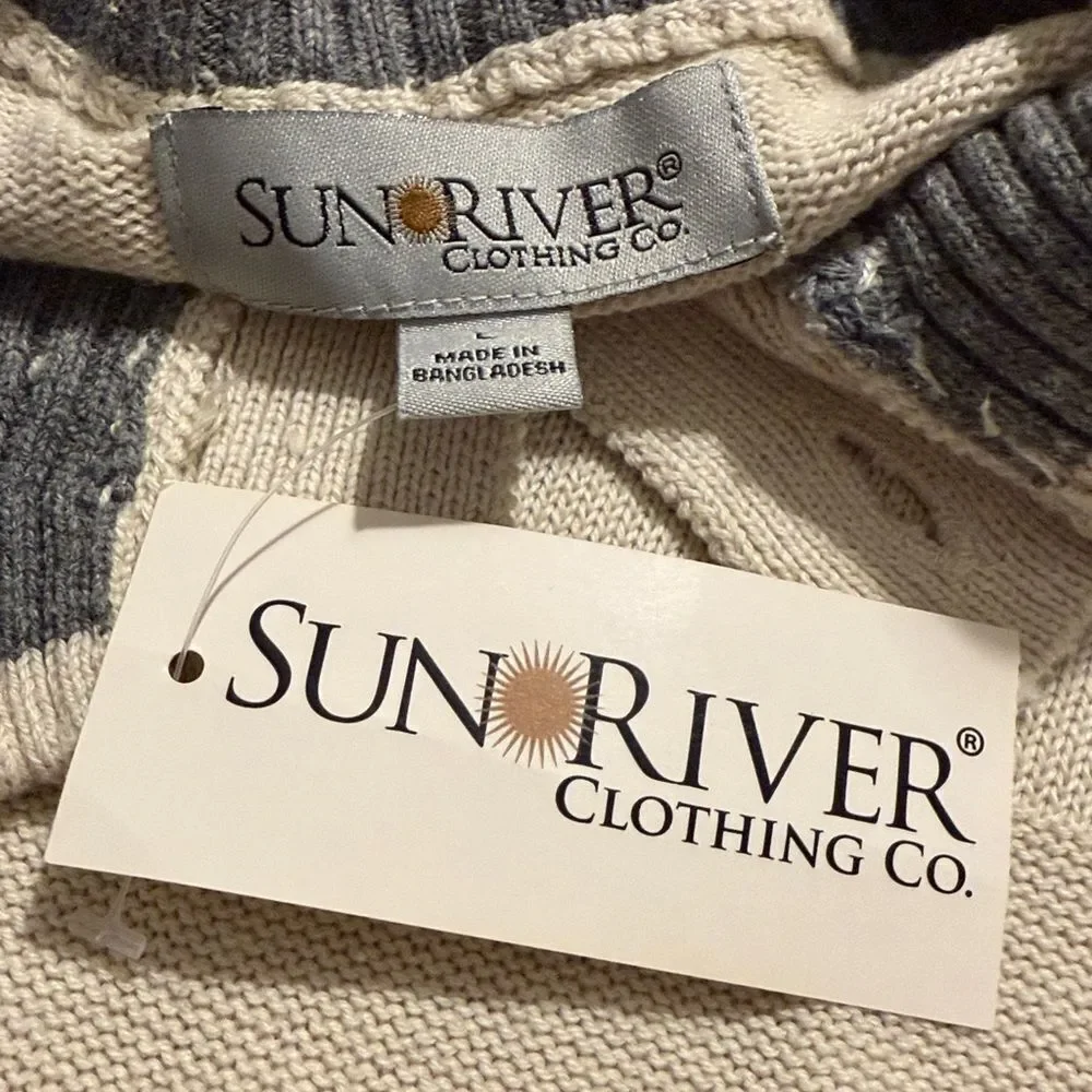 Sun River Clothing Co. Ivory Heather Quarter Button Cotton Pullover Sweater NEW